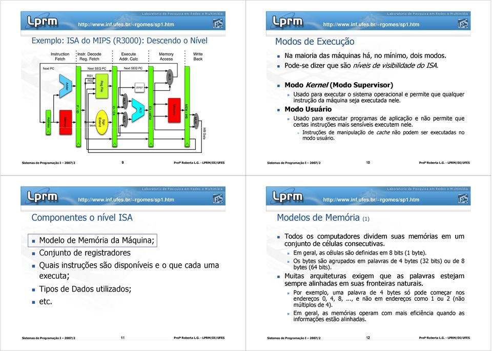 Modo Usuário Usado para executar programas de aplicação e não permite que certas instruções mais sensíveis executem nele. Instruções de manipulação de cache não podem ser executadas no modo usuário.