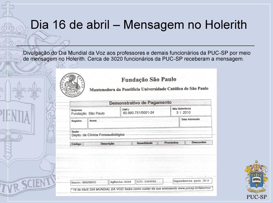 funcionários da PUC-SP por meio de mensagem no