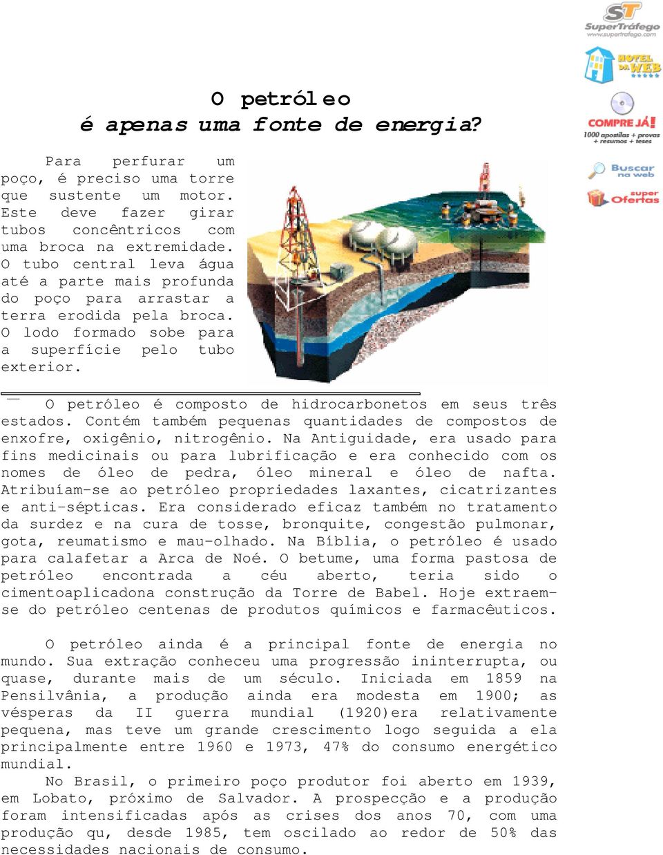 O petróleo é composto de hidrocarbonetos em seus três estados. Contém também pequenas quantidades de compostos de enxofre, oxigênio, nitrogênio.