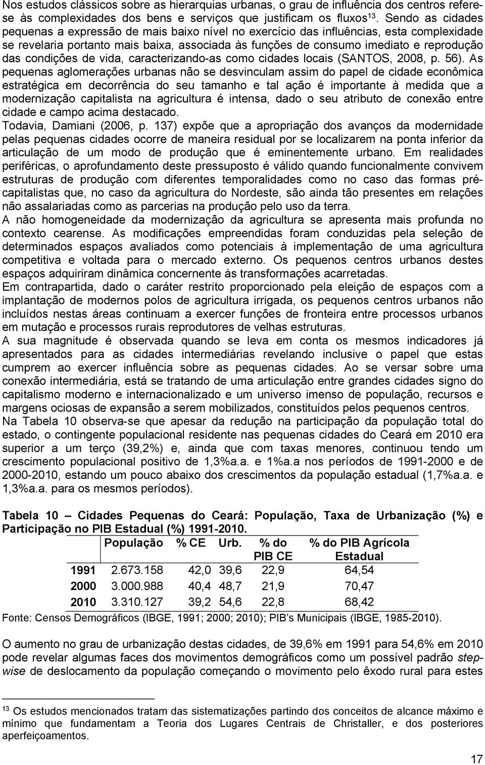 condições de vida, caracterizando-as como cidades locais (SANTOS, 2008, p. 56).