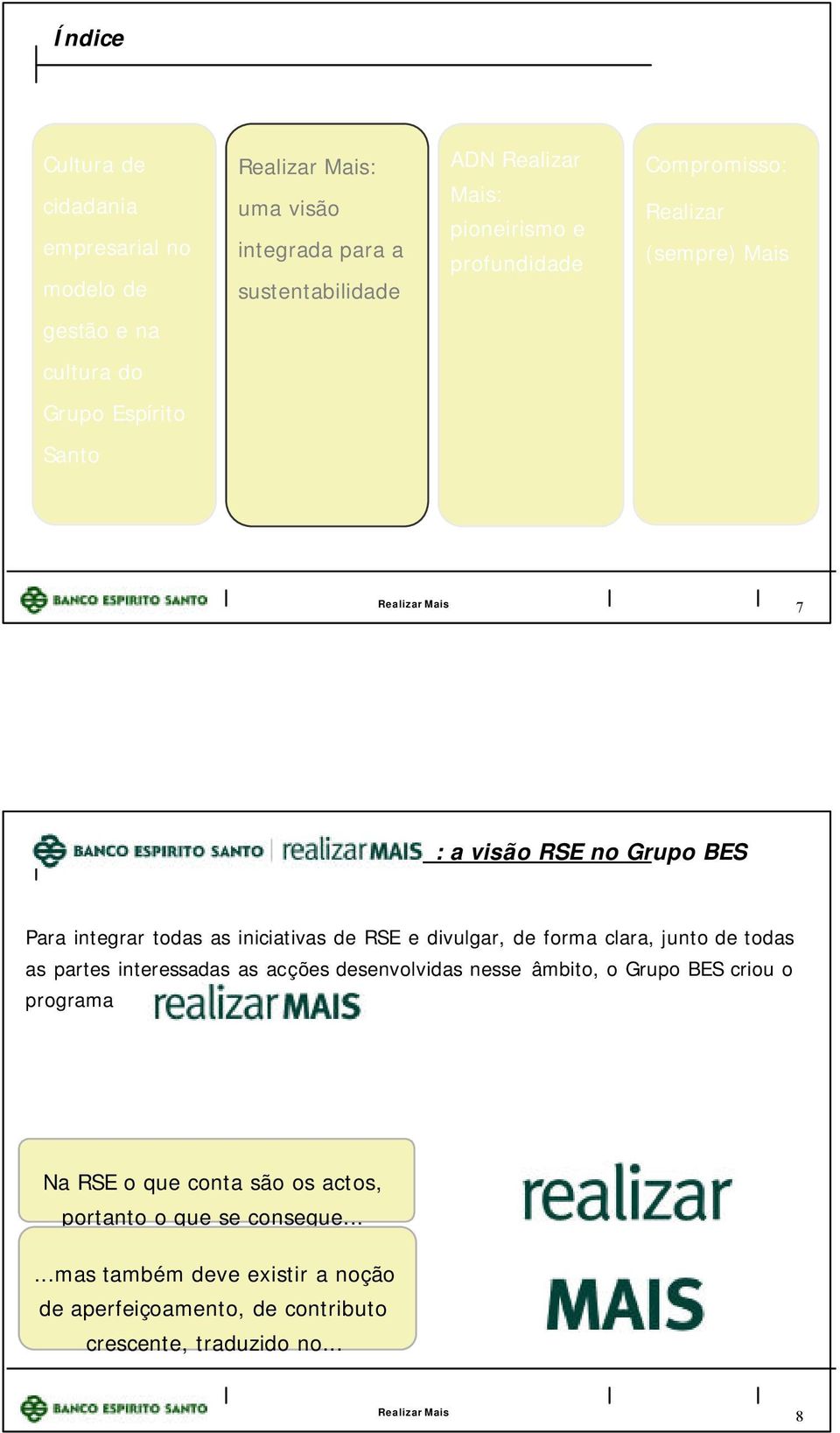 RSE e divulgar, de forma clara, junto de todas as partes interessadas as acções desenvolvidas nesse âmbito, o Grupo BES criou o programa Na RSE o