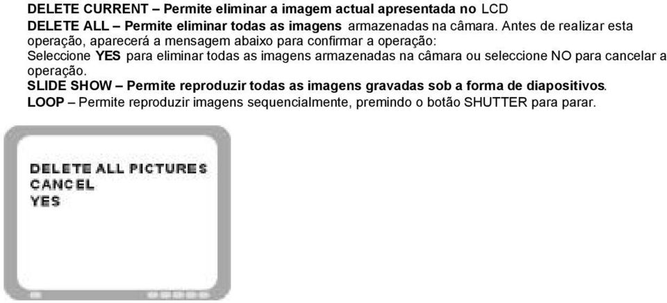 Antes de realizar esta operação, aparecerá a mensagem abaixo para confirmar a operação: Seleccione YES para eliminar todas as