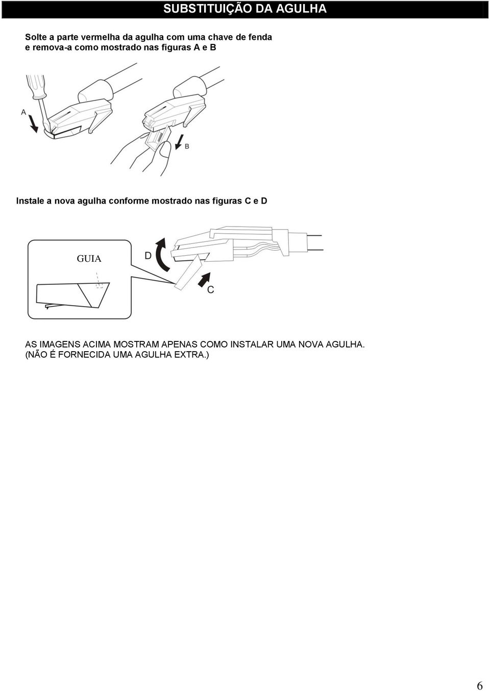 agulha conforme mostrado nas figuras C e D GUIA AS IMAGENS ACIMA