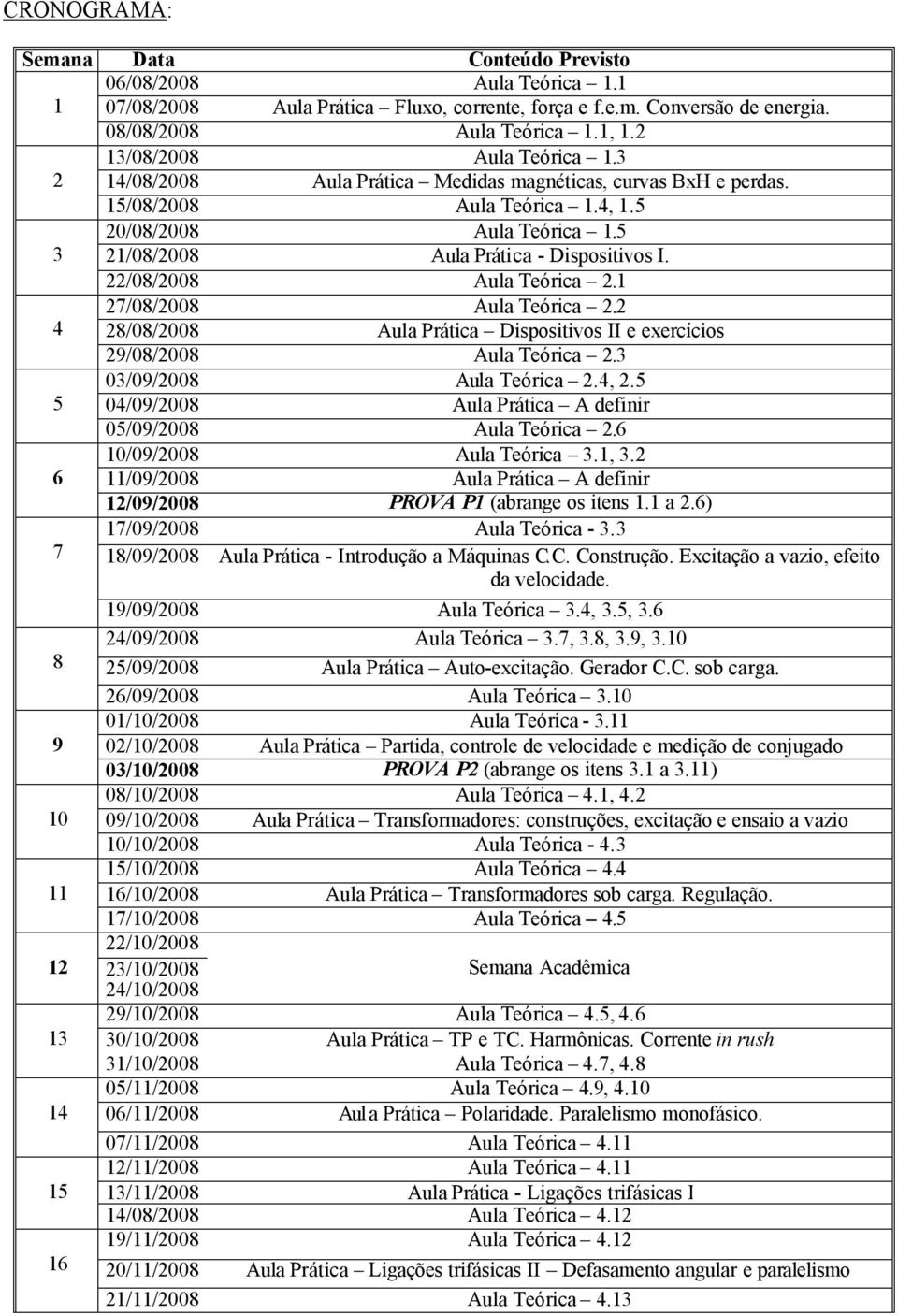 5 3 21/08/2008 Aula Prática - Dispositivos I. 22/08/2008 Aula Teórica 2.1 27/08/2008 Aula Teórica 2.2 4 28/08/2008 Aula Prática Dispositivos II e exercícios 29/08/2008 Aula Teórica 2.