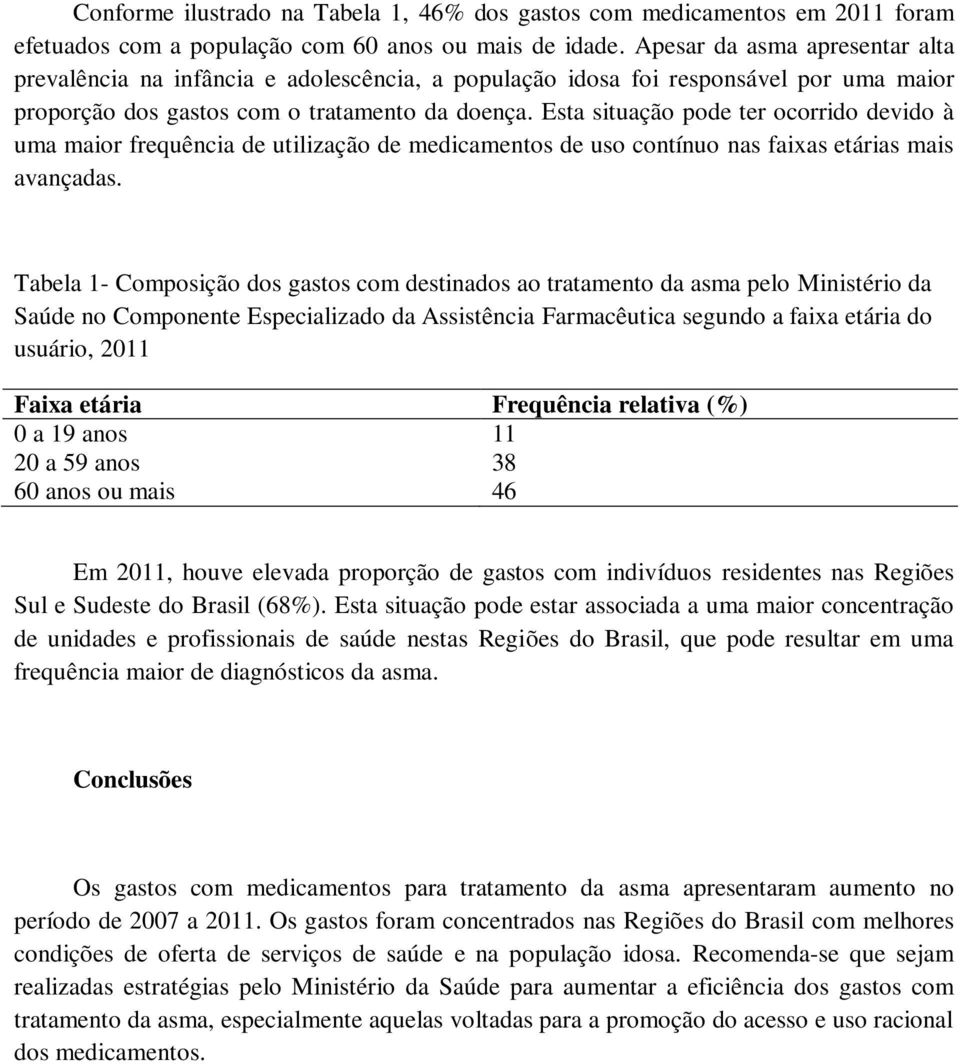 Esta situação pode ter ocorrido devido à uma maior frequência de utilização de medicamentos de uso contínuo nas faixas etárias mais avançadas.