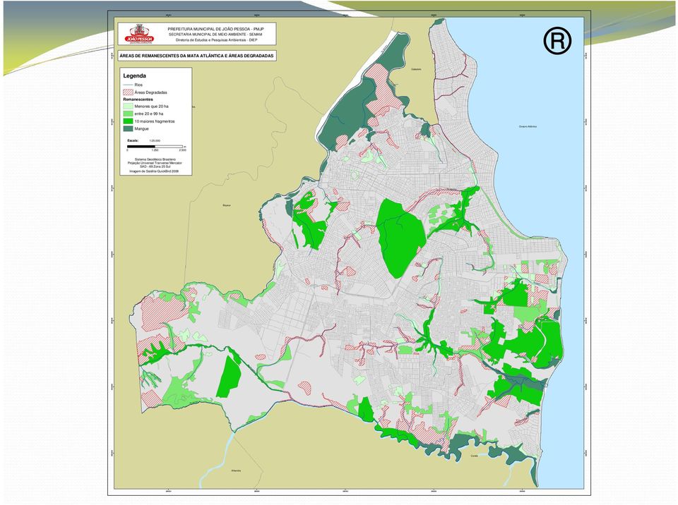 9215000 10 maiores fragmentos Mangue Oceano Atlântico Rio Jaguaribe Bayeux Rio Mares Rio Aratu Rio Mumbaba Rio Jaguaribe 9203000 9203000 9206000 9206000 9209000 9209000 9212000 9212000 9215000