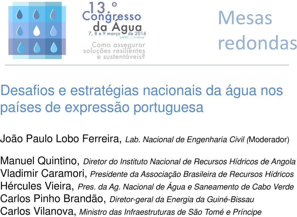 Caramori, Presidente da Associação Brasileira de Recursos Hídricos Hércules Vieira, Pres. da Ag.