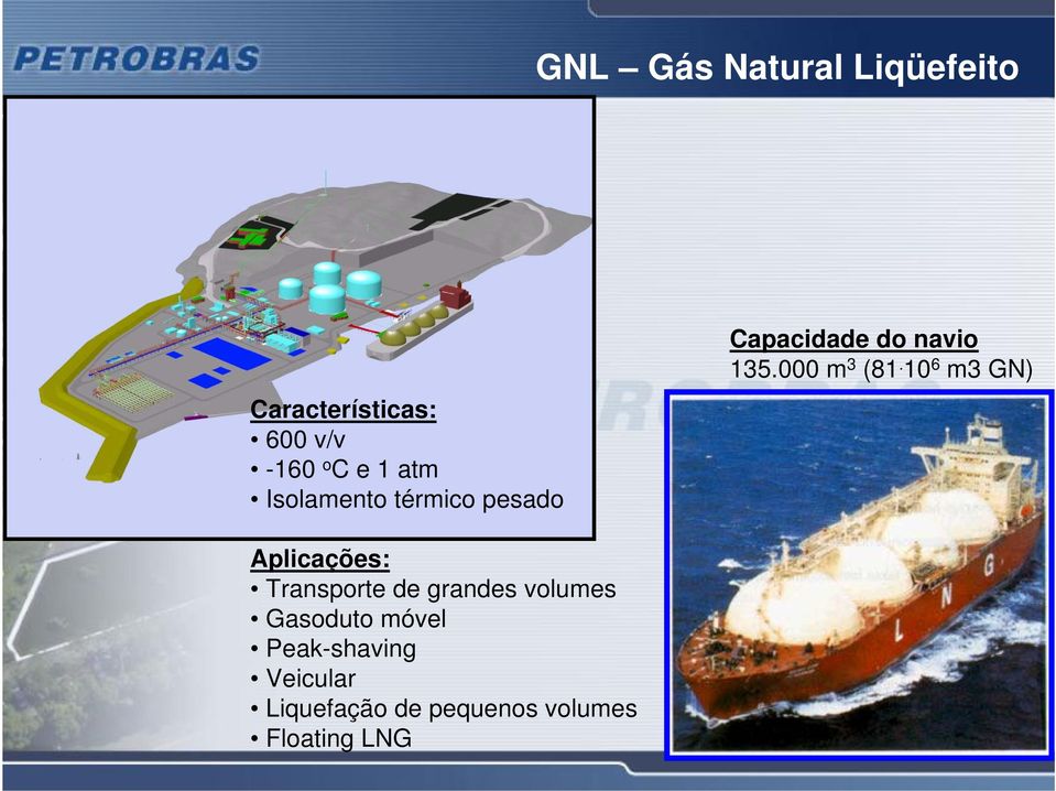 10 6 m3 GN) Aplicações: Transporte de grandes volumes Gasoduto