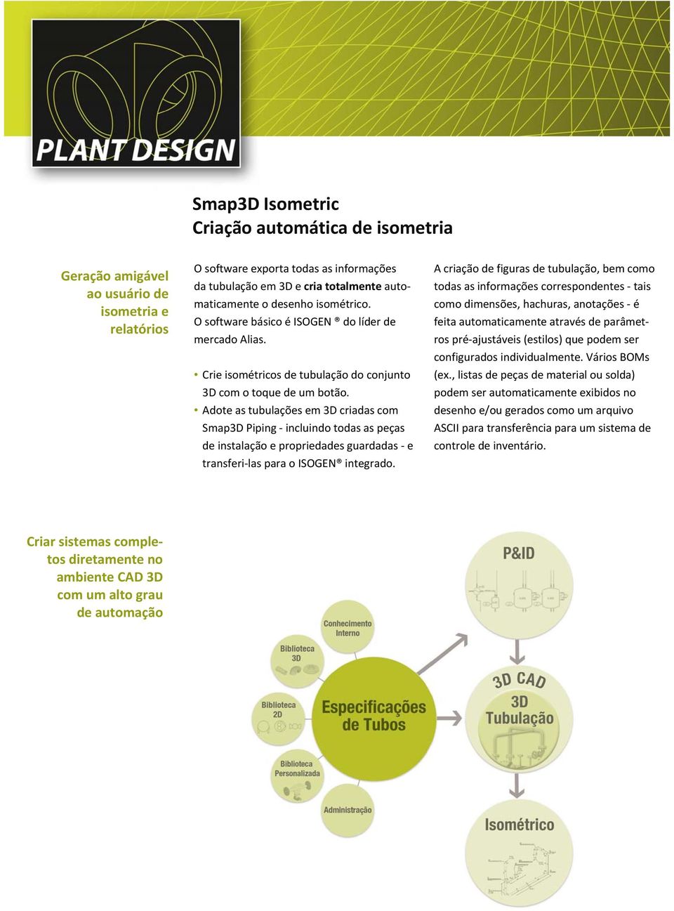 Adote as tubulações em 3D criadas com Smap3D Piping incluindo todas as peças de instalação e propriedades guardadas e transferi las para o ISOGEN integrado.