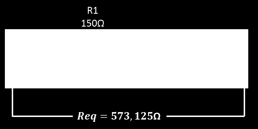 Logo, R1 e R2 formaram um resistor com 103,125Ω de resistência, então o circuito poderá ser imaginado da seguinte forma: Agora é só calcularmos a associação em série entre o resistor de 103,125Ω com