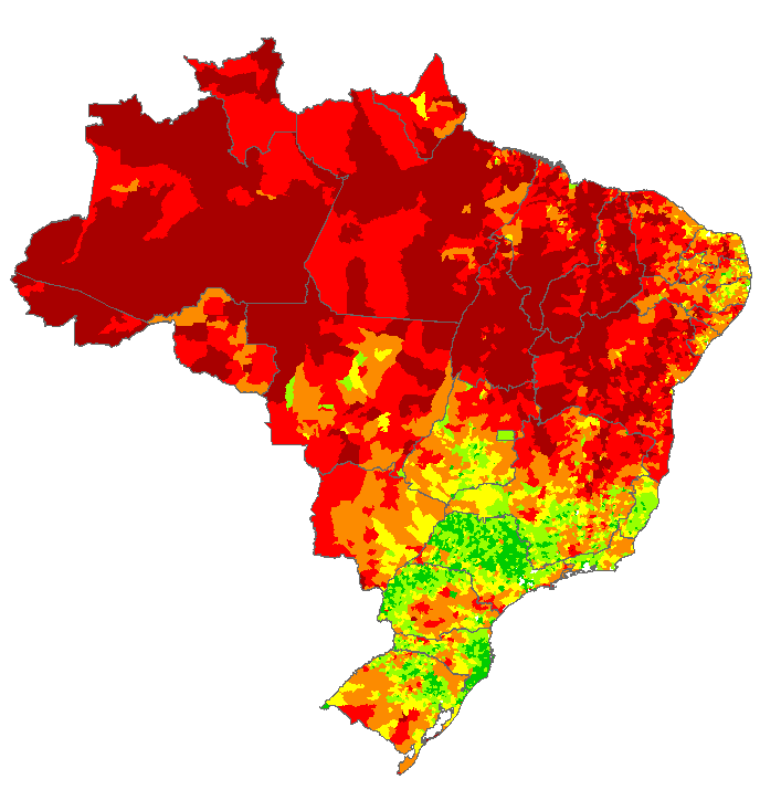 Evolução do atendimento de domicílios rurais com energia elétrica Média Nacional 71,47% Média Nacional 92,65% Legenda: 0,00 a 40,00 40,01 a 70,00 70,01 a 90,00 90,01 a