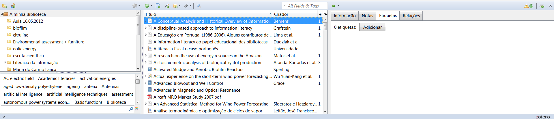 Etiquetas (Tags) 38 O comando etiquetas possibilita a atribuição de novas keywords, escolhidas por nós (para além das que se