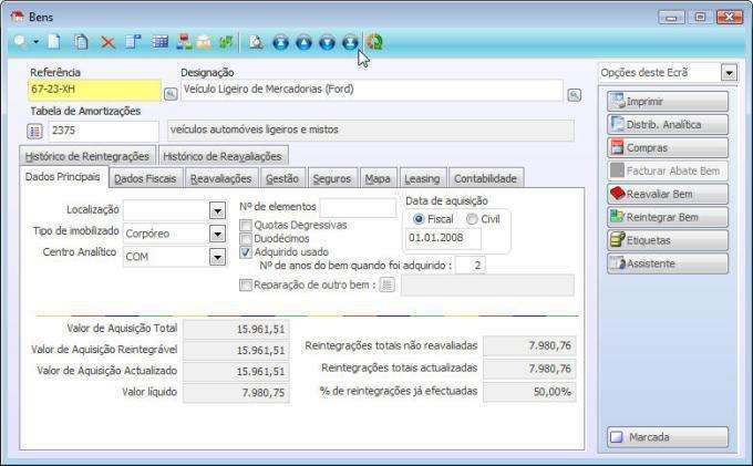 Renomear Campos SNC Histórico Depreciações SNC Tipo de Activos: Activo Fixo Tangível