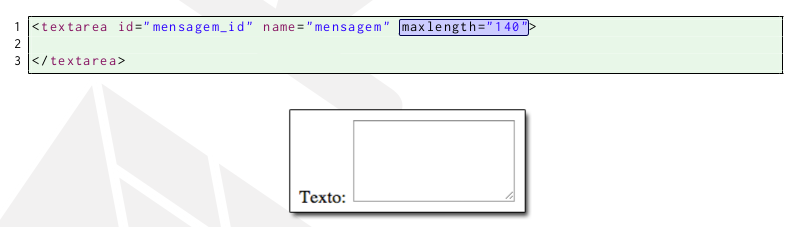 Programação para web HTML: Formulários 25/46 Caixas de texto longo Para coletar um texto com várias linhas, podemos utilizar o