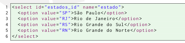 Drop-down list Programação