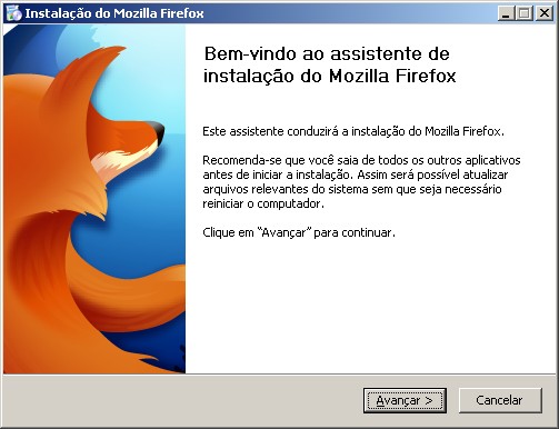 Este é a primeira tela da instalação do Mozilla Firefox. Clique em Avançar.