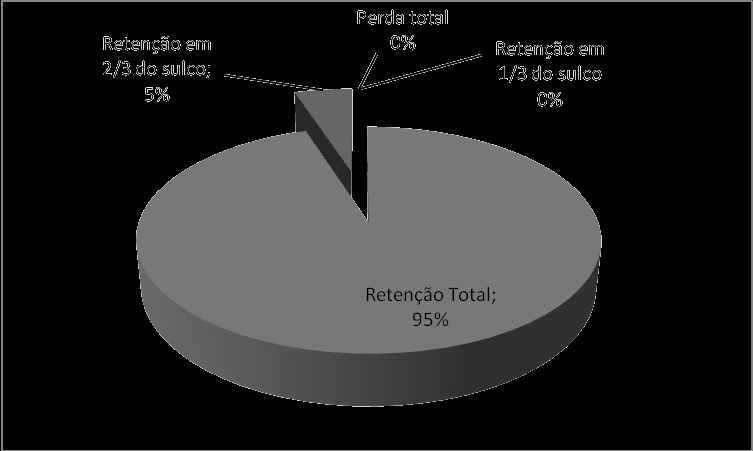 Valores percentuais dos dentes avaliados, conforme grau de retenção, com o Fluroshield Dentsply (GRUPO A). Figura 3.