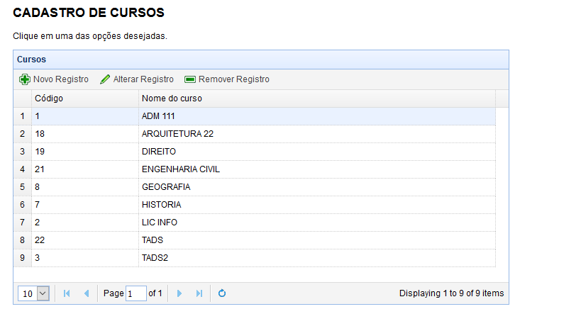 Passo 1: Prepare o banco de dados Vamos usar banco de dados Postgresql para armazenar informações do usuário. Criar banco de dados "academico" e tabela "cursos".