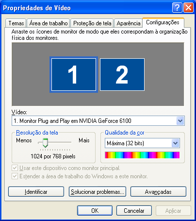 28/ 50 8. Configuração e calibragem da lousa Procedimento para a configuração lógica: Acessar as propriedades de vídeo do Windows.