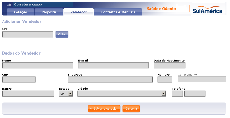 Cidade, Telefone, e clicar no botão Salvar e Associar.