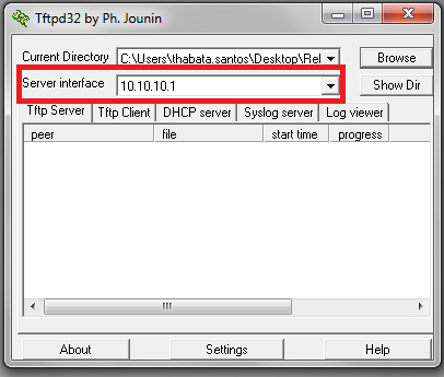 4º Passo, configurando IP no TFTP Server No campo Server interface,