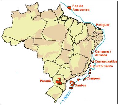 2.3.2 Áreas Ofertadas na Primeira Rodada As áreas ofertadas na Primeira Rodada concentraram-se em 8 bacias sedimentares: Foz do Amazonas, Potiguar,
