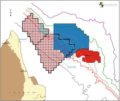 Bacia de Campos: 2 setores de águas rasas - Nova Fronteira e Elevado Potencial (SC-AR2 e SC-AR3), com o total de 29 blocos; e 1 setor de águas profundas - Elevado Potencial (SC-AP2) com 6 blocos