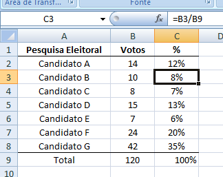 Porcentagem Como inserir porcentuais numa tabela 1º) Digitar