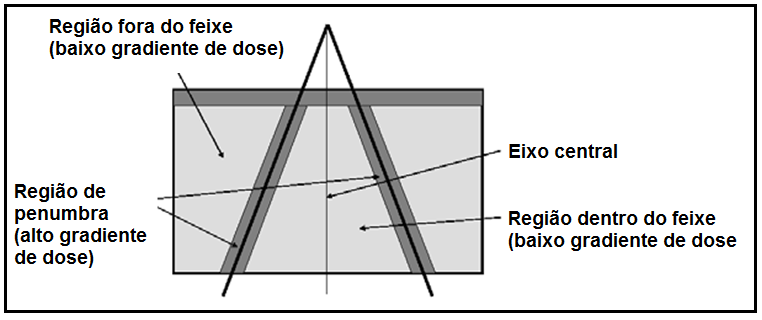 em condições de referência (medidas no centro do campo de 10 cm x 10 cm, com campos abertos não modulados, na água, a 10 cm de profundidade e distancia foco superfície de água de 100 cm).