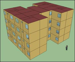 pavimentos e unidades habitacionais (UHs) por andar, sendo a circulação vertical realizada por meio de escadas (Figuras 1 e 2).