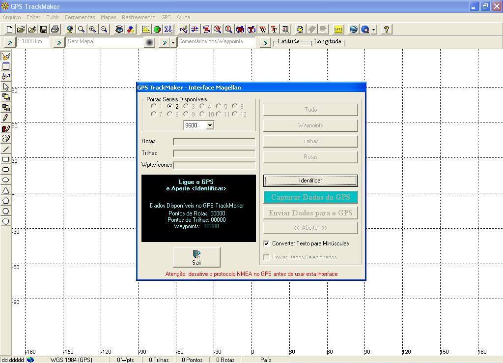 Figura 4. Tela do programa GPS TrackMaker identificação do aparelho.