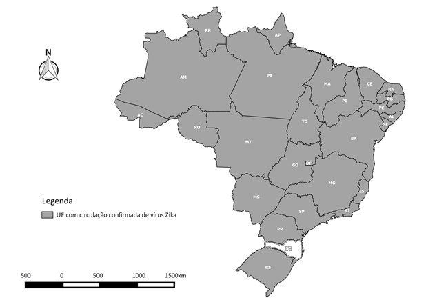 Circulação do vírus Zika no Brasil Até a SE 13/2016, 26 Unidades da Federação apresentaram confirmação laboratorial da circulação autóctone do vírus Zika, no