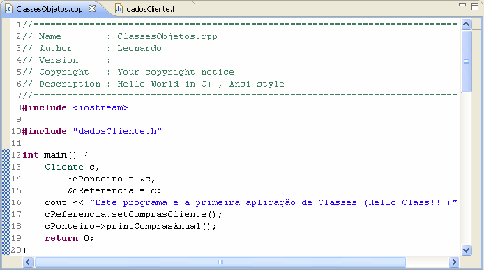 Implementação: Separação de Interface e Implementação Arquivo cabeçalho