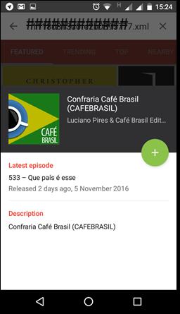 Em seguida, selecione a opção Discover (Pesquisar), conforme Figura 11: Figura 10 Lista de Podcasts Figura 11 Tela Menu do Pocket Casts Selecione o campo de pesquisa na