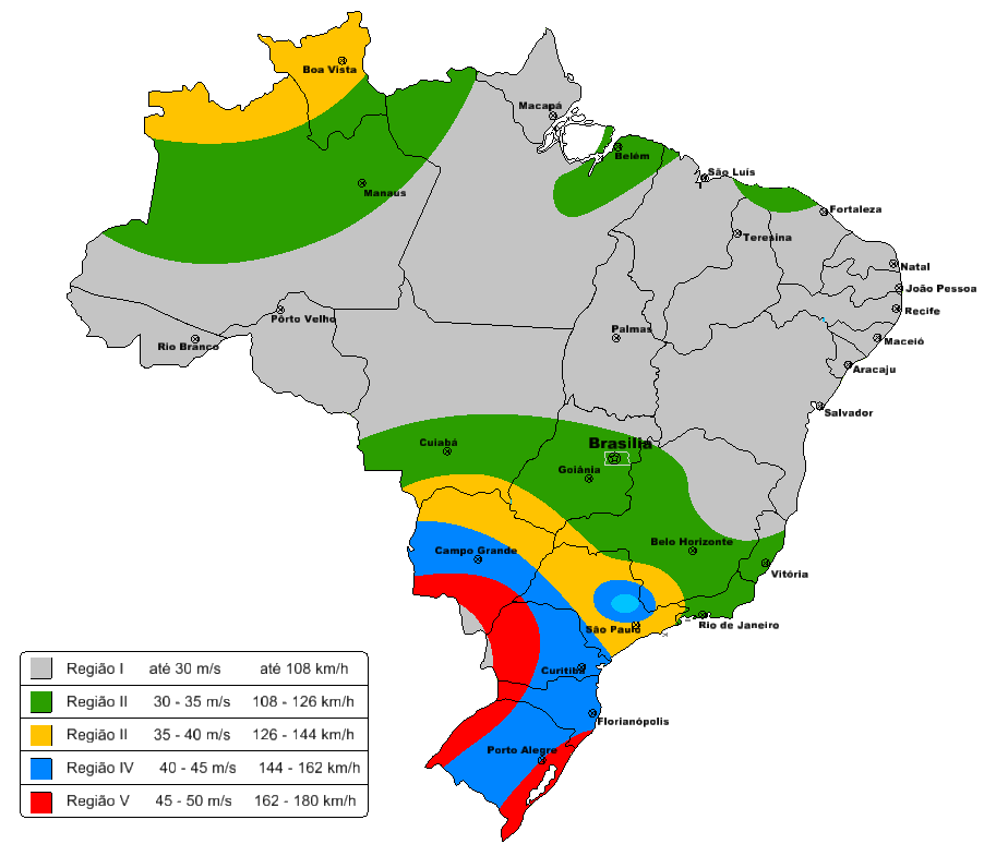 ABNT NBR 10821 ESQUADRIAS EXTERNAS PARA EDIFICAÇÕES GRÁFICO DAS ISOPLETAS DE VELOCIDADE BÁSICA DO VENTO, EM m/s NO BRASIL ALTURA