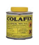 IMAGEM DESIGNAÇÃO CÓDIGO COR BOX PVP COLAFIX COLA PVC VD.006.001 1/4 L 50 4,25 VD.006.003 1 L 1 11,97 Caracteristicas: Cola especial para pvc.