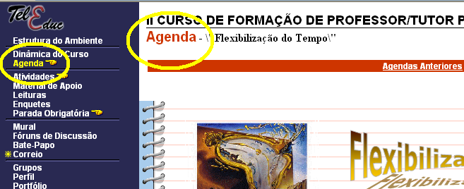 A página de entrada do portal é a opção Agenda traz a