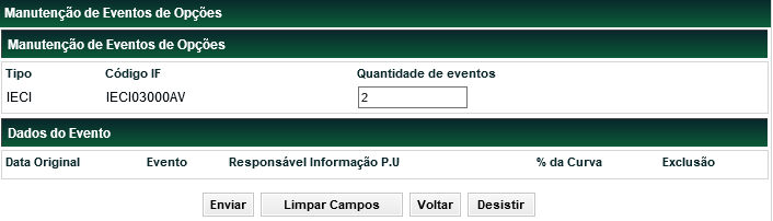 Manutenção de Eventos de Opção Instrumentos de Captação Menu Títulos e Valores Mobiliários > Eventos > Manutenção de Eventos de Opção Visão Geral Função disponível para os seguintes instrumentos