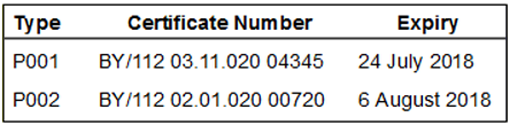 Informações de regulamentação da União Aduaneira (Rússia, Bielorrússia, Cazaquistão) Informações de regulamentação dos Emirados Árabes Unidos P001 TRA Registered No: ER0088468/12 Dealer No: