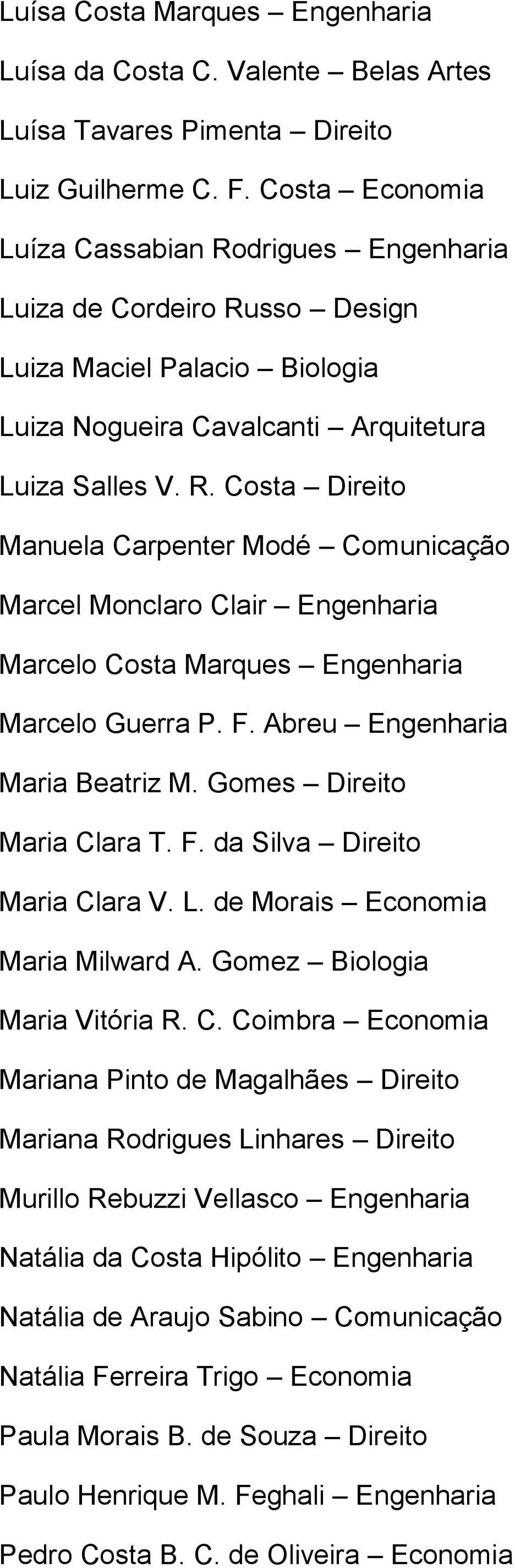 F. Abreu Engenharia Maria Beatriz M. Gomes Direito Maria Cl