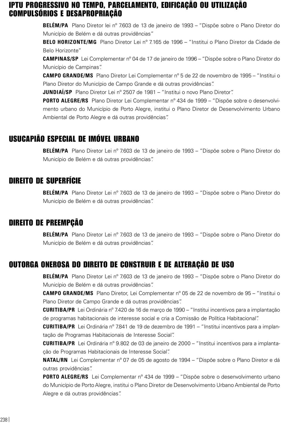 165 de 1996 Institui o Plano Diretor da Cidade de Belo Horizonte CAMPINAS/SP Lei Complementar nº 04 de 17 de janeiro de 1996 Dispõe sobre o Plano Diretor do Município de Campinas.