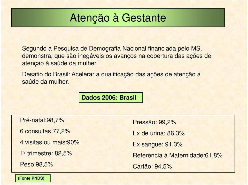 Desafio do Brasil: Acelerar a qualificação das ações de atenção à saúde da mulher.