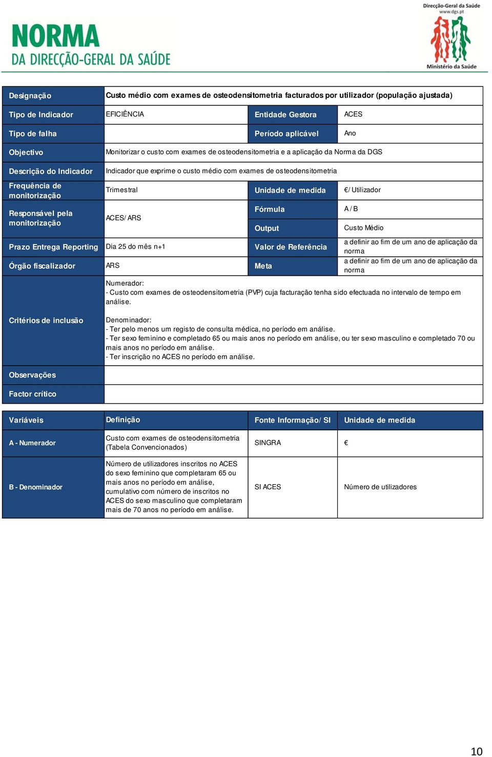 osteodensitometria (PVP) cuja facturação tenha sido efectuada no intervalo de tempo em análise. - Ter pelo menos um registo de consulta médica, no período em análise.