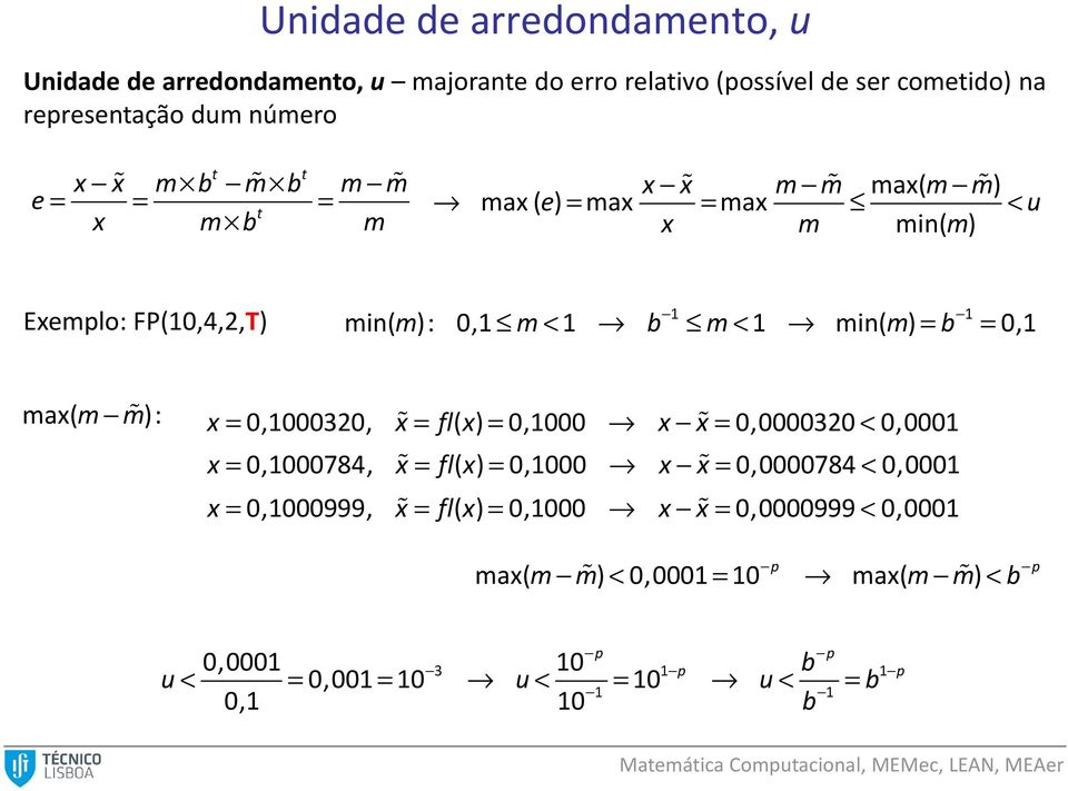 m< 1 min( m) = b = 0,1 max( m m ): x = 0,000, x= fl( x) = 0,00 x x= 0,00000 < 0,0001 x = 0,00784, x= fl( x) = 0,00 x x= 0,0000784 <