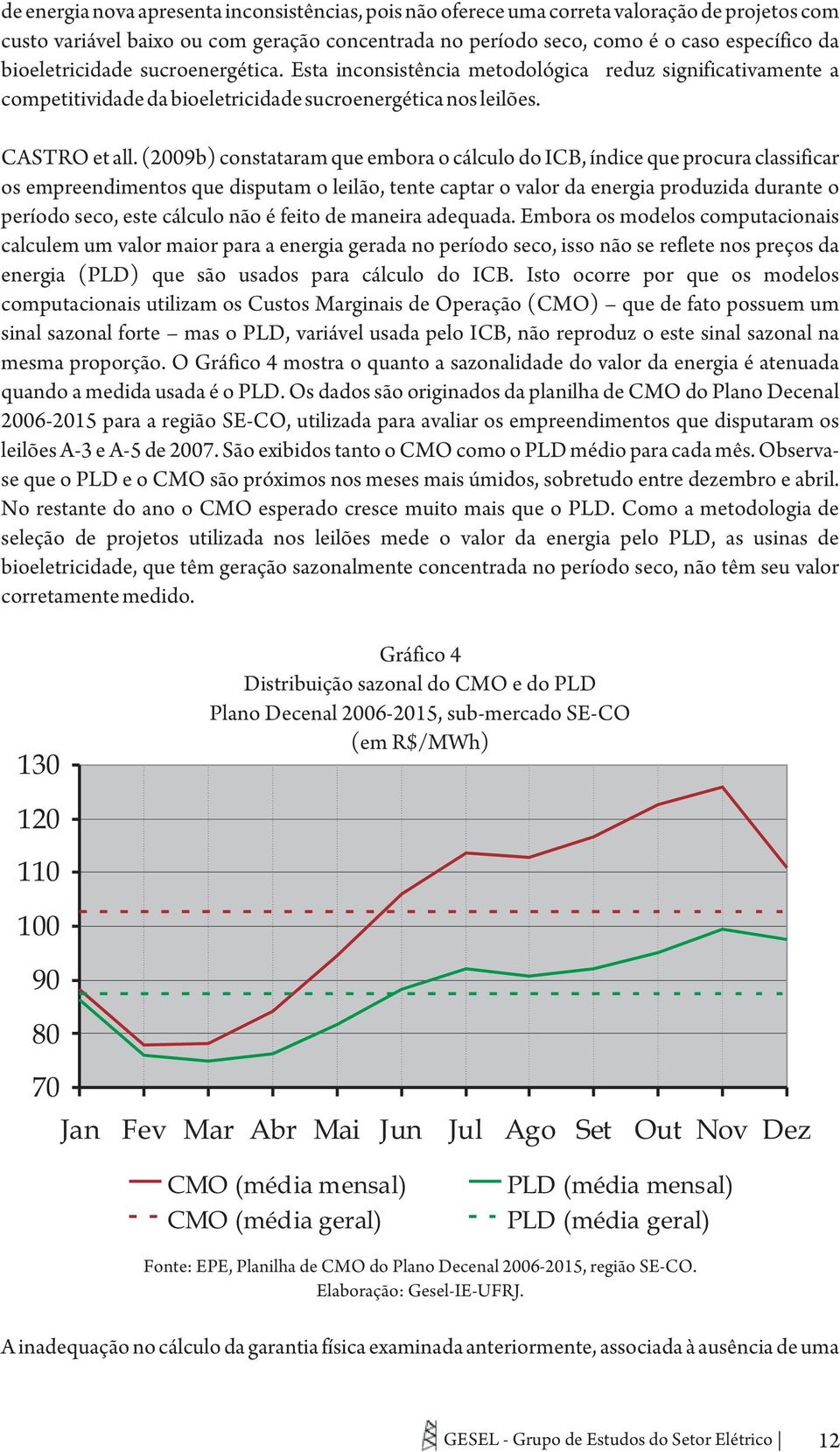 (2009b) constataram que embora o cálculo do ICB, índice que procura classificar os empreendimentos que disputam o leilão, tente captar o valor da energia produzida durante o período seco, este