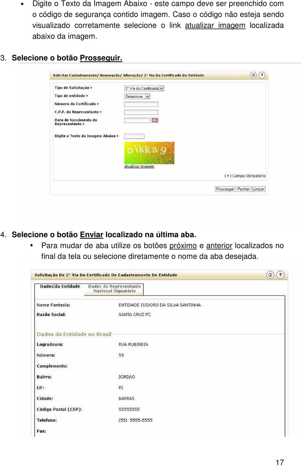 imagem. 3. Selecione o botão Prosseguir. 4. Selecione o botão Enviar localizado na última aba.