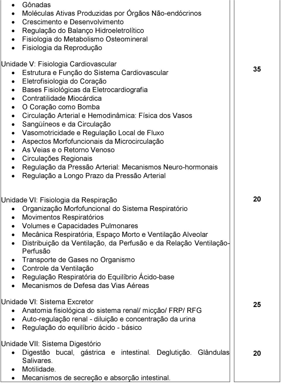 Circulação Arterial e Hemodinâmica: Física dos Vasos Sangüíneos e da Circulação Vasomotricidade e Regulação Local de Fluxo Aspectos Morfofuncionais da Microcirculação As Veias e o Retorno Venoso