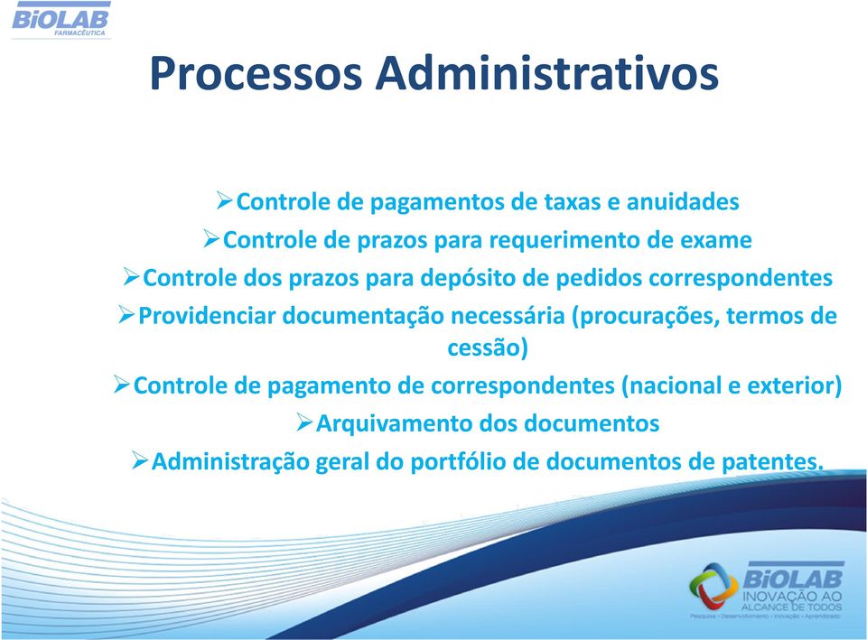 documentação necessária (procurações, termos de cessão) Controle de pagamento de correspondentes