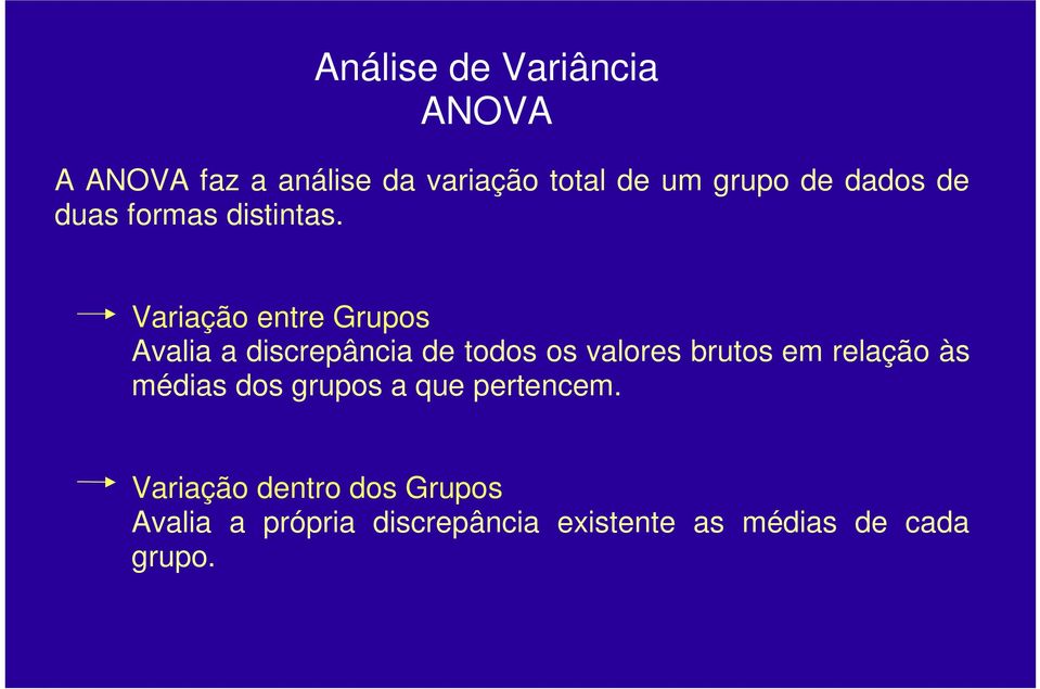 Variação entre Grupos Avalia a discrepância de todos os valores brutos em relação