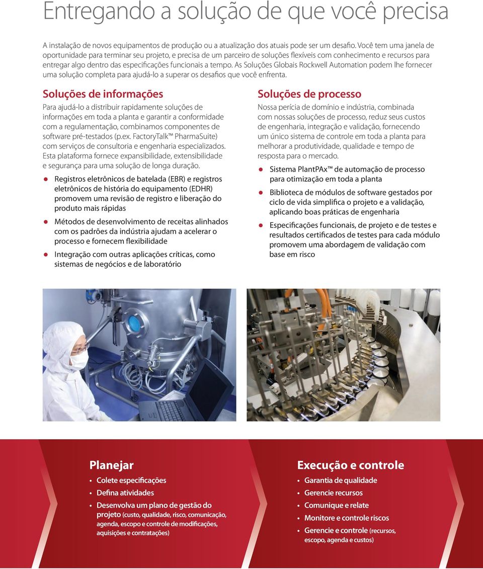 tempo. As Soluções Globais Rockwell Automation podem lhe fornecer uma solução completa para ajudá-lo a superar os desafios que você enfrenta.